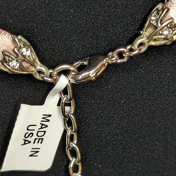 BEN AMUN Mod Victorian Pink Satin and Swarovski Crystal Choker Necklace New - Picture 13 of 13